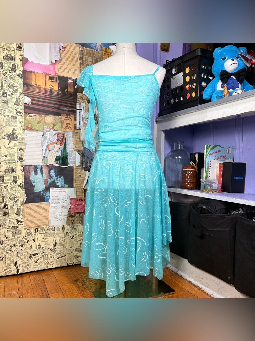 Turquoise Ruffle Midi Dress - Picture 6 of 9